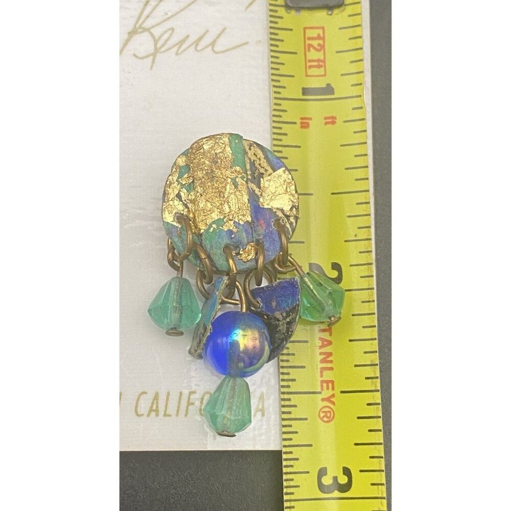NWT Vtg Earrings Carla Renee Handmade in California Dangle Pierced Blue Green - Picture 3 of 4